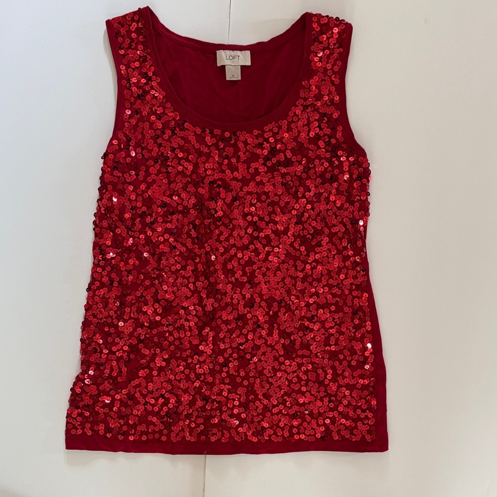 LOFT Sparkling Red Sequin Tank Top XSmall